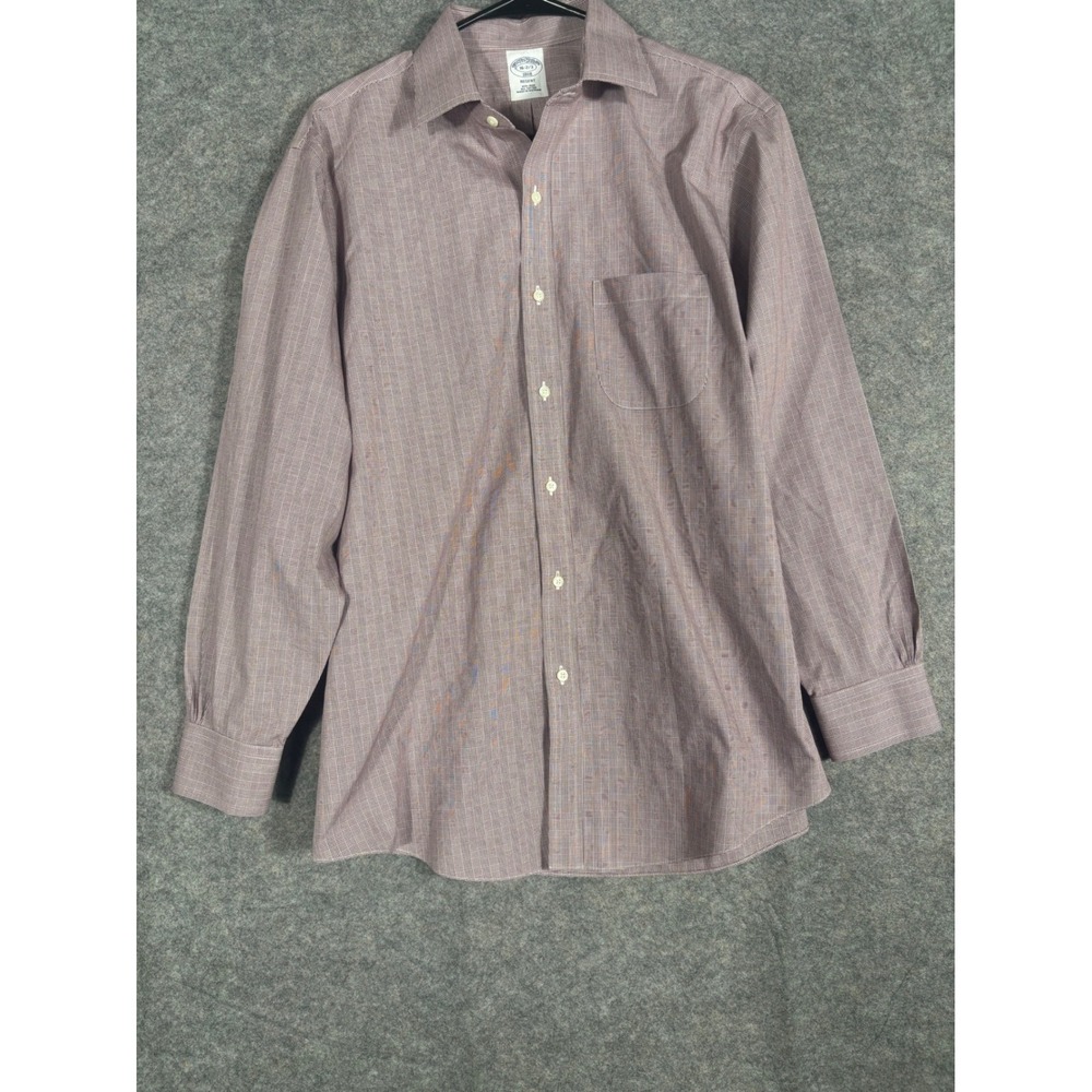 Brooks Brothers Regent Fit Plaid Non Iron Dress Shirt Men 16-2/3‎ Red Blue Long